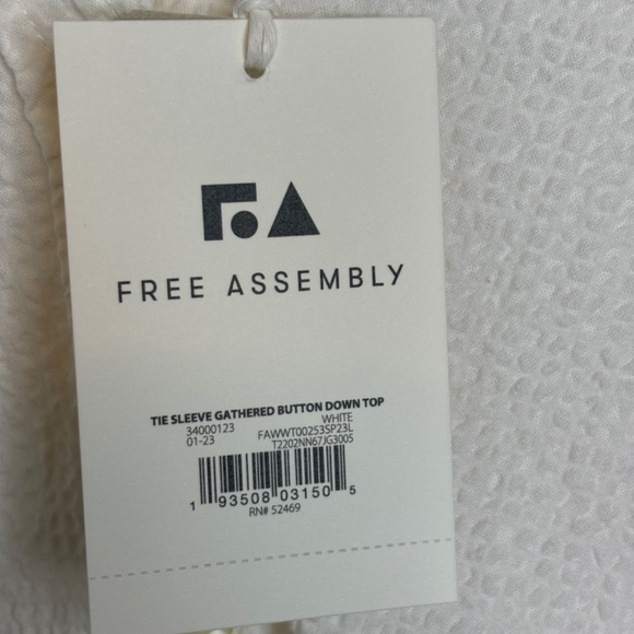 Free Assembly White Gathered Button Down Cotton Long Sleeve Top Women's … - Picture 13 of 14